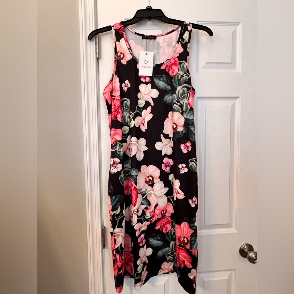 Lovely Razor Back Black Floral Dress - Size L - NWT